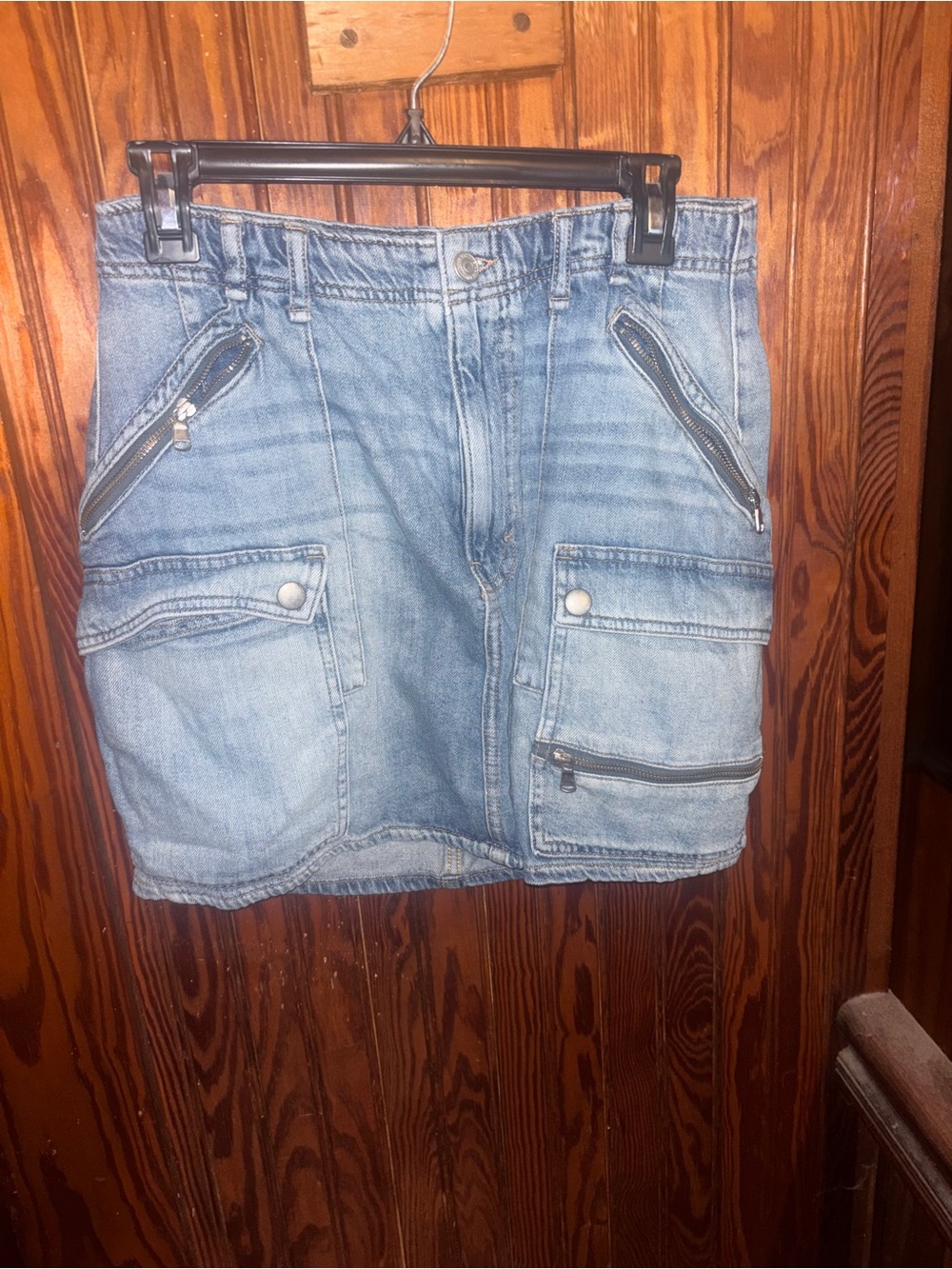 We The Free Light Blue Denim Cargo Mini Skirt